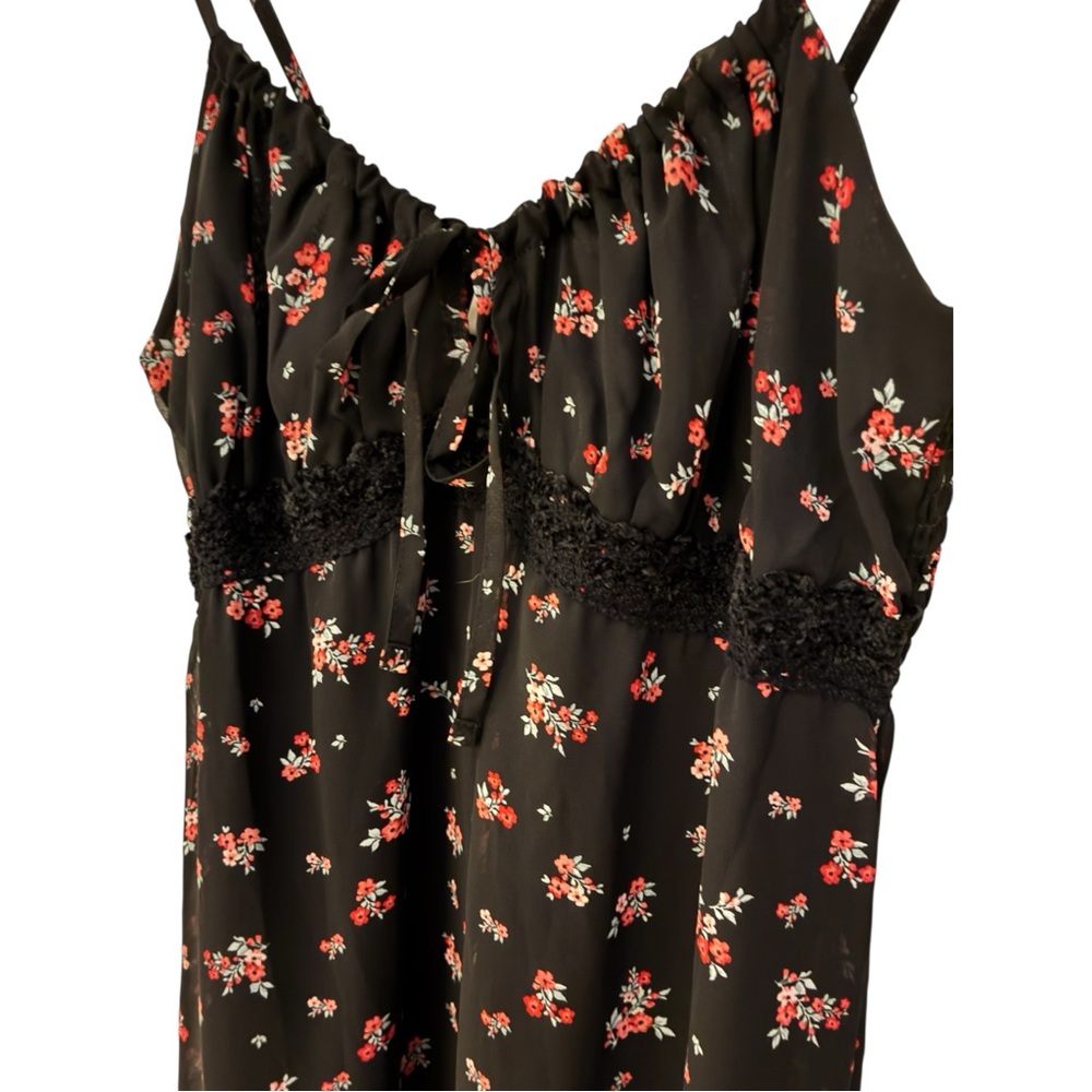 Romantic Black Whimsigoth Fairy Grunge with‎ Lace Babydoll Midi M Dress